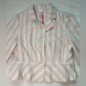 Nine West Striped Jacket - Cream, Pink, Green Stretch Women S/M Petite